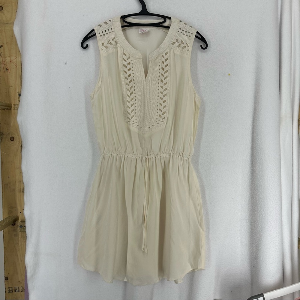 Parker Sleeveless V Neck Mini Dress Sheer Womens Small Beige